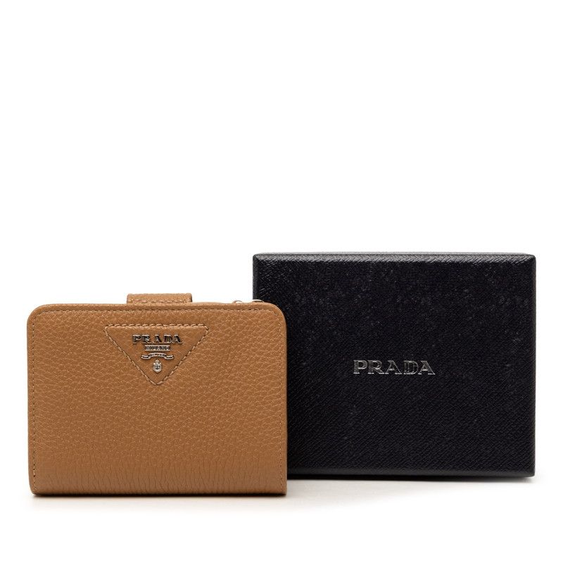 Prada Bifold Wallet Compact Camel Brown Vitello Daino Leather — view 8