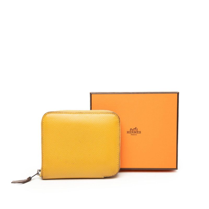 Hermes Azap Silk in Compact Coin Case Yellow Veau — view 7