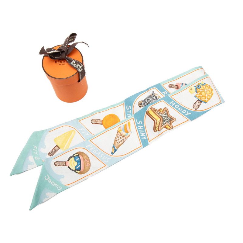 Hermes Twill Funny Ice Cream Scarf Blue Multicolor Silk — view 6