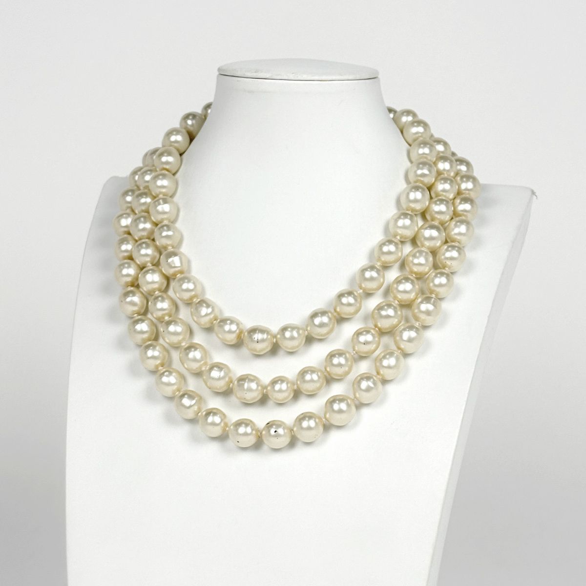 Chanel Faux Pearl Necklace Triple Strand Gold Plated — view 6