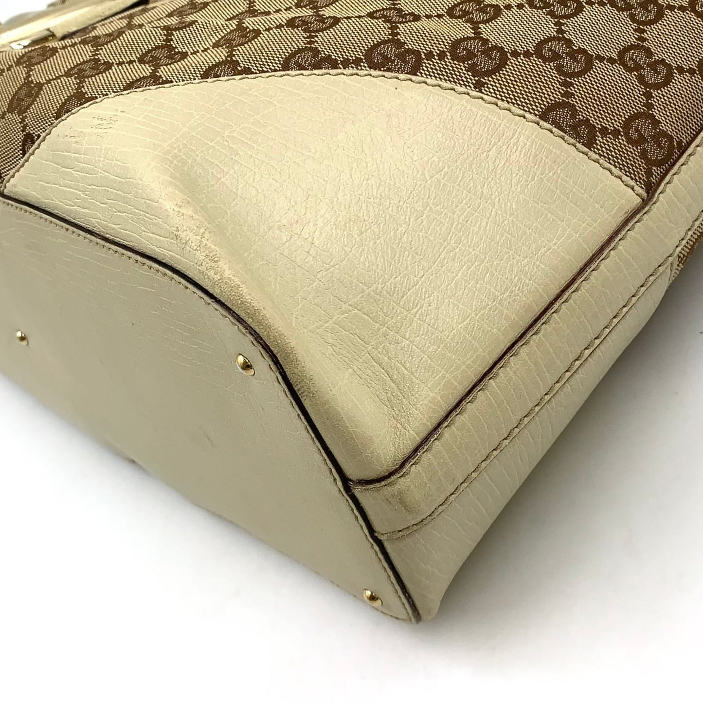 Gucci Hasla Bit Leather Canvas Beige Tote Gold — view 9
