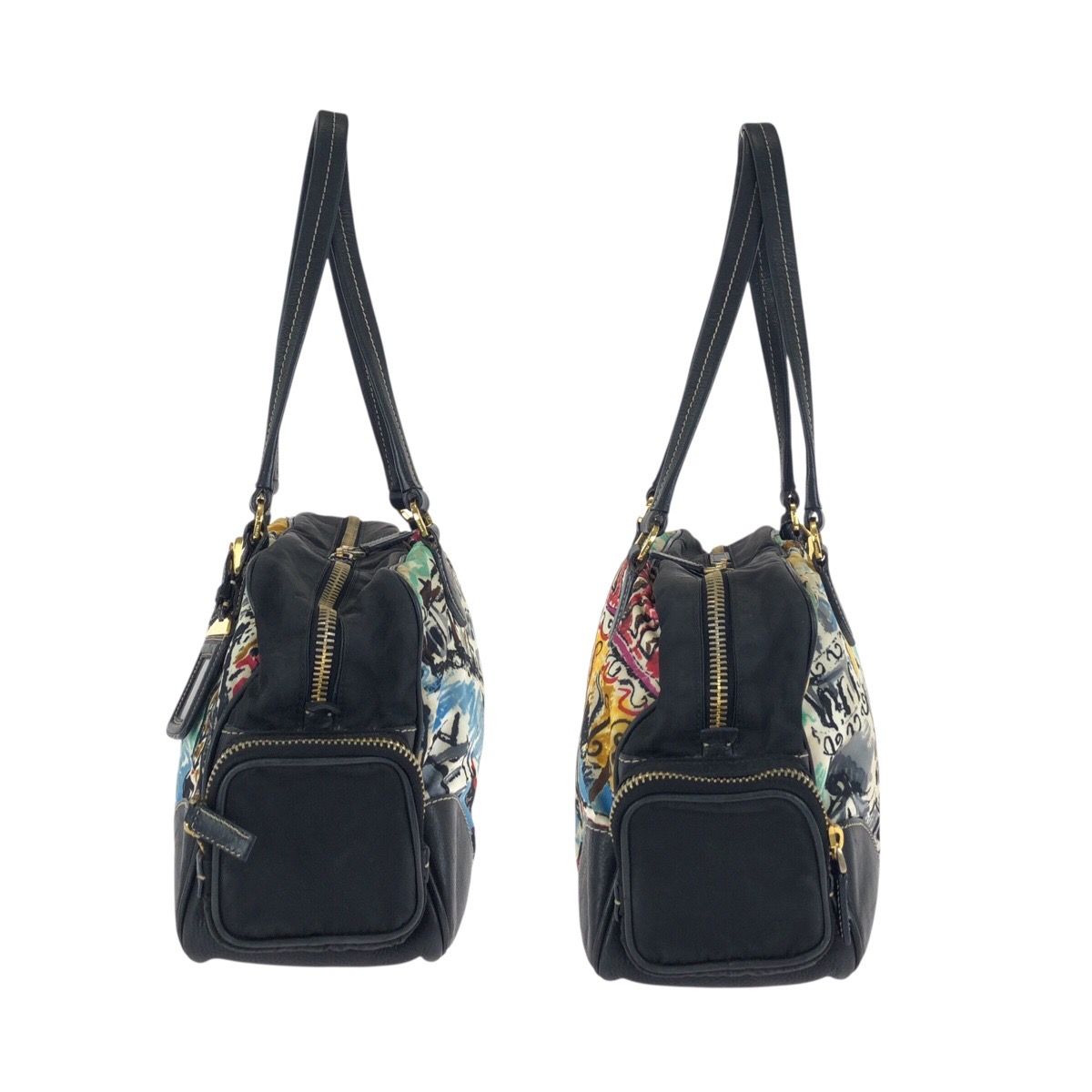 Prada Tessuto Venice Black Multicolor Gold Nylon Leather Shoulder Bag — view 8
