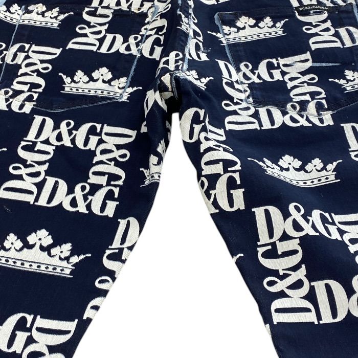 Dolce & Gabbana Print Skinny Jeans DG Crown Pants Cotton Navy Smart Comfortable — view 9