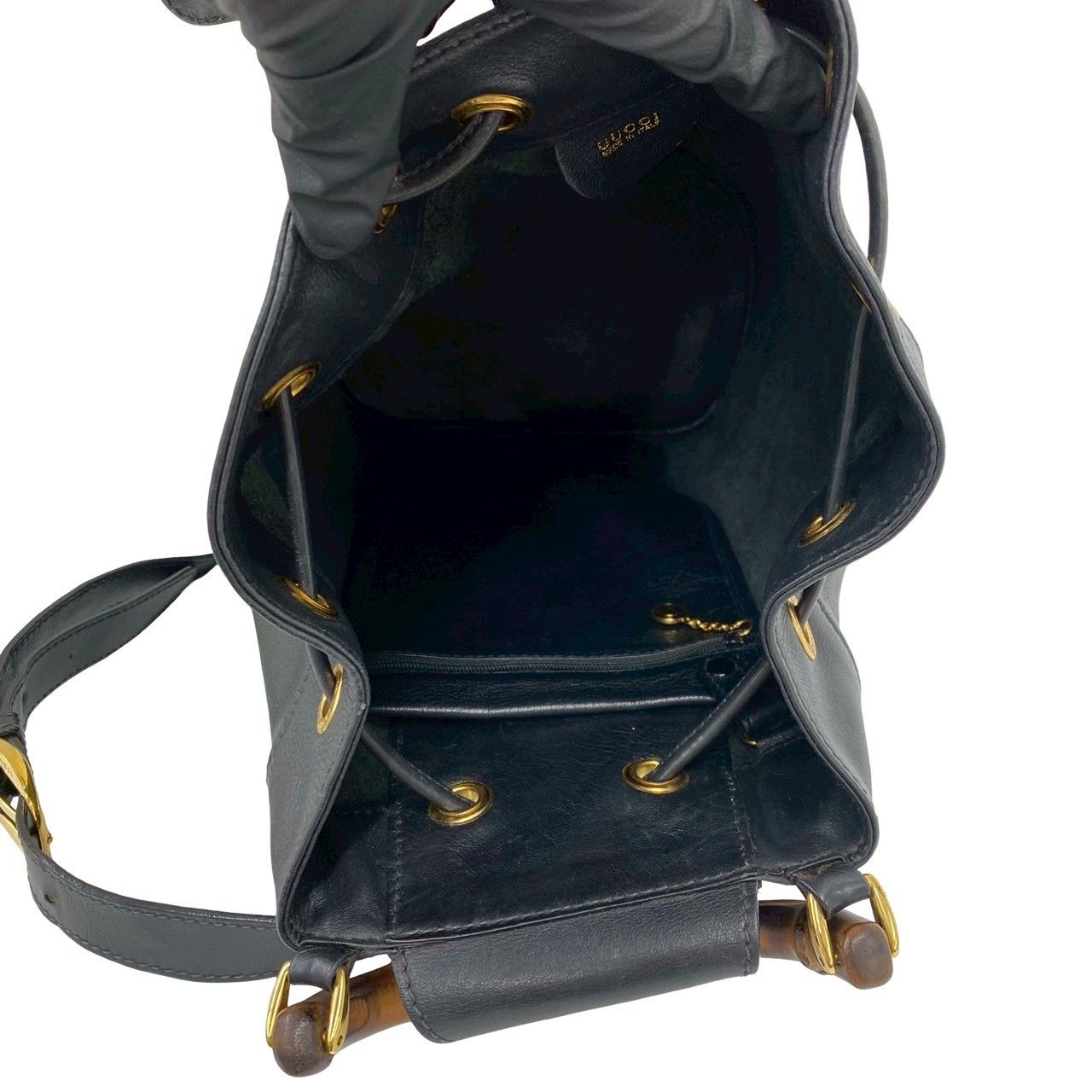 Gucci Vintage Bamb Leather Drawstring Belt Bag Black — view 9