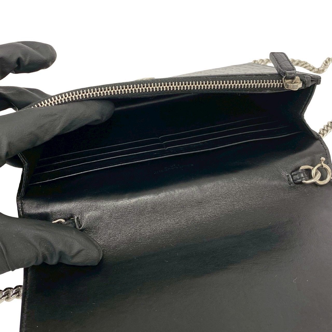Saint Laurent Paris YSL Logo Leather Chain Mini Shoulder Bag Pochette Black — view 9