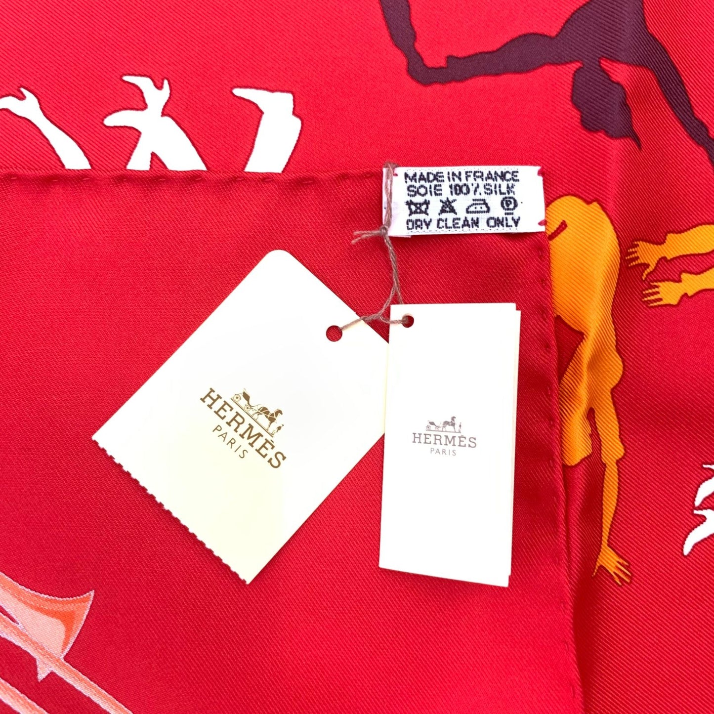 Hermes Carre 90 Boogie Woogie Gray Pearl Silk Scarf Red Orange — view 9