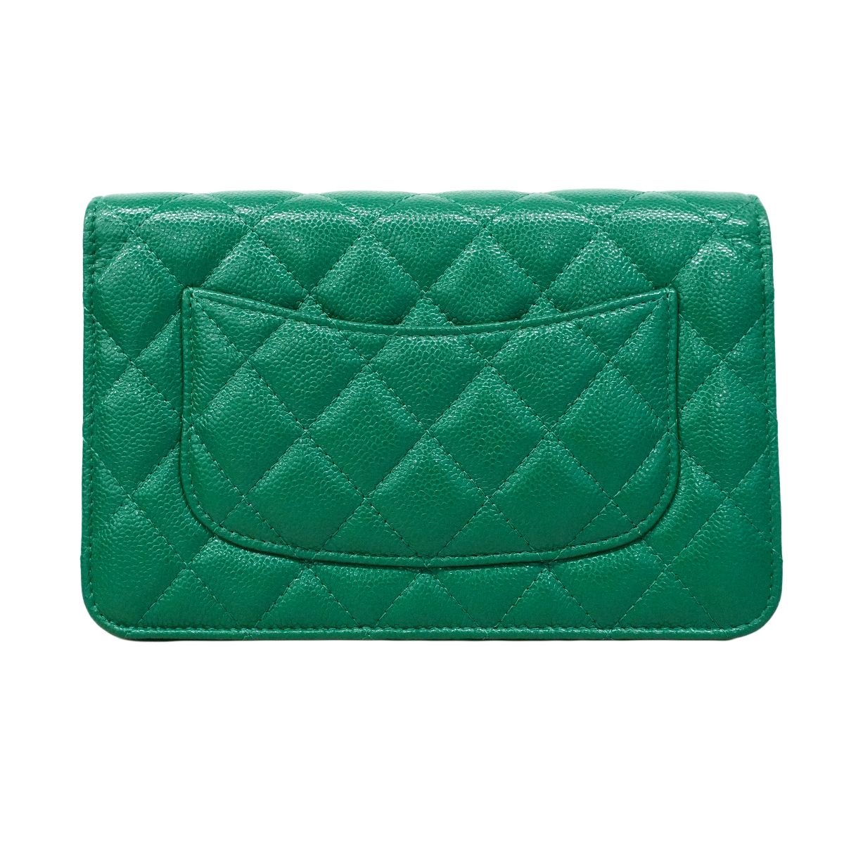 Chanel Shoulder Wallet Quilted Caviar Leather Green Silver — view 9