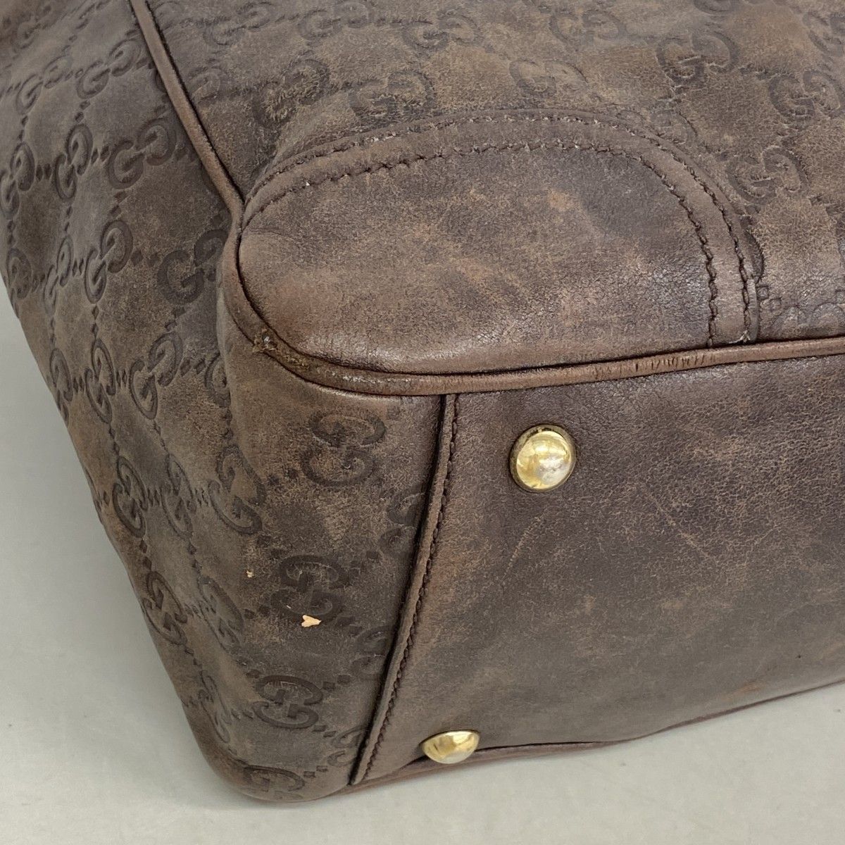 Gucci Tote Guccissima Leather Dark Brown Chien Pants Gold — view 9