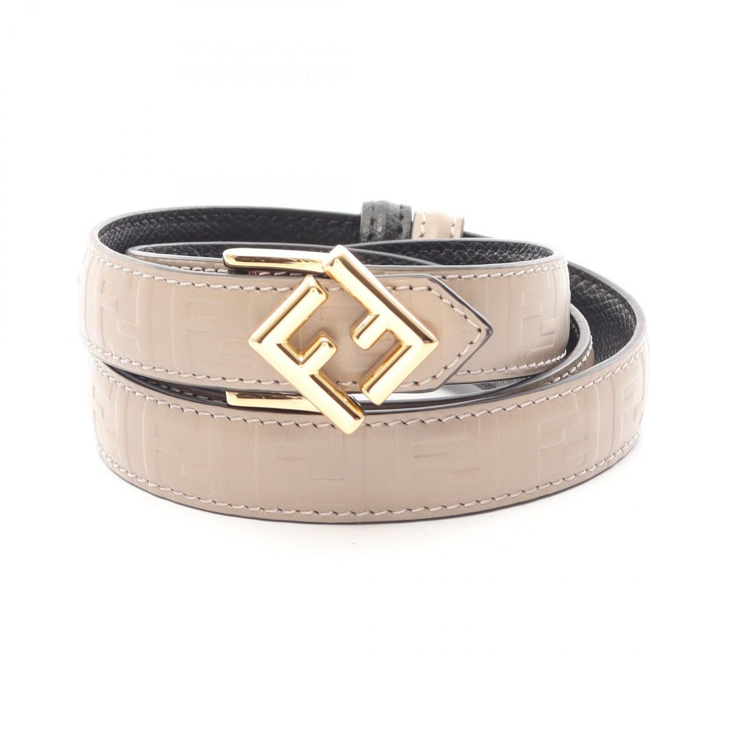 Fendi Belt FF Diamond Gold Reversible Beige Black Leather — view 5
