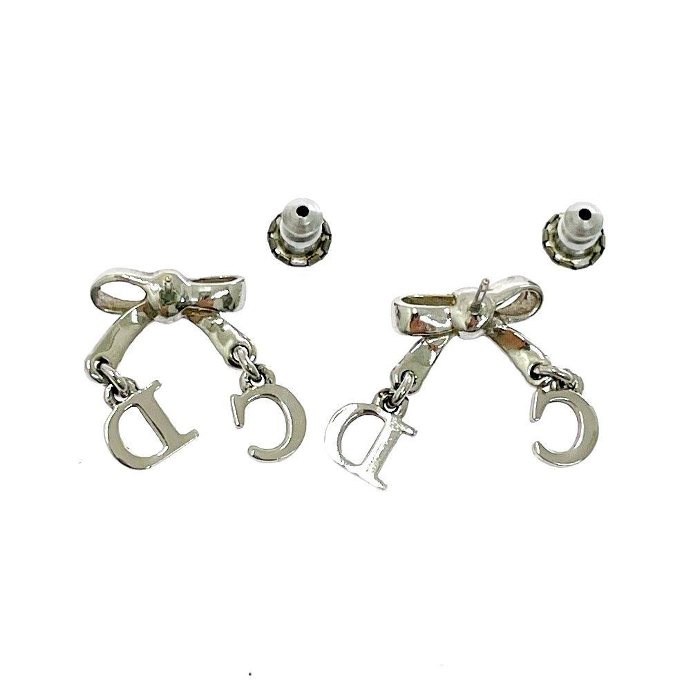 Dior Metal CD Logo Swing Ribbon Earrings Silver — view 6