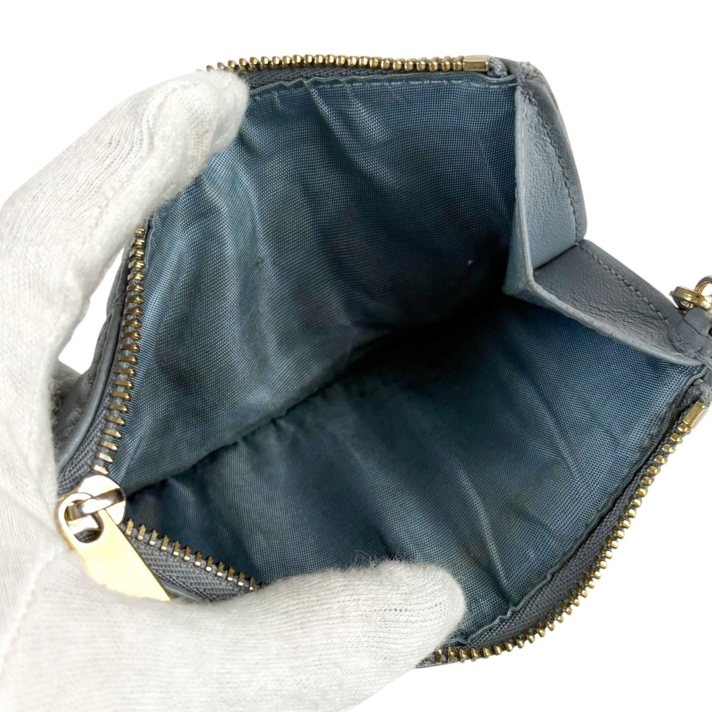 Dior Lady Cannage Logo Charm Fragment Case Coin Card Holder Light Blue Gray — view 9
