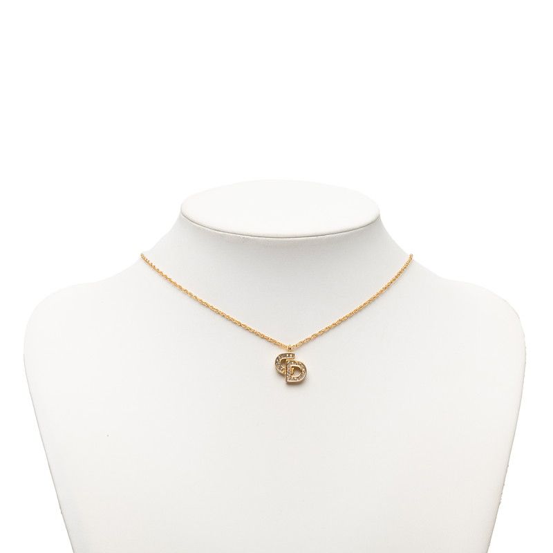Dior CD Logo Chain Pendant Gold Plated Rhinestone — view 6
