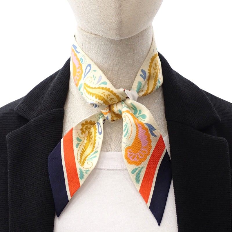 Hermes Guepards Bandana Scarf Silk Jaune Souffle Orange Green White — view 9