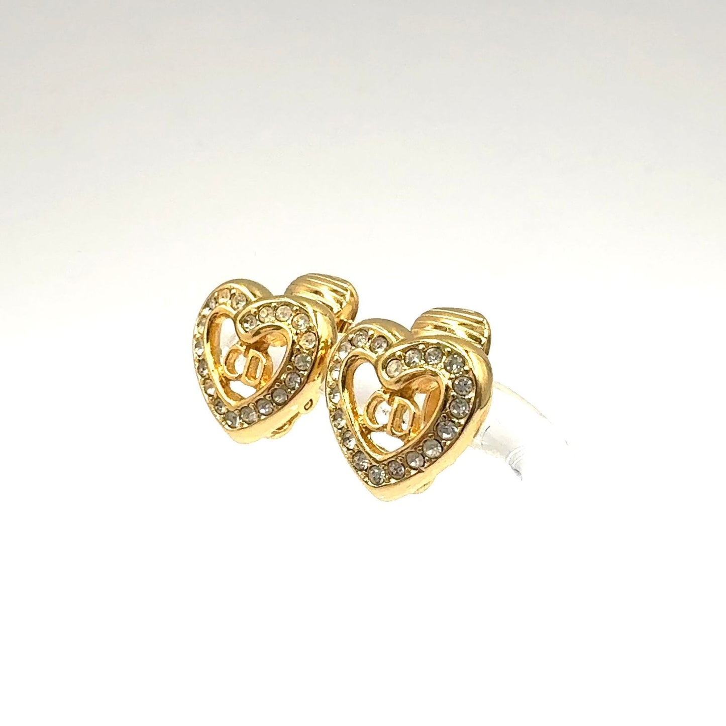 Dior CD Logo Heart Motif Earrings Color Stone Clear Gold — view 9