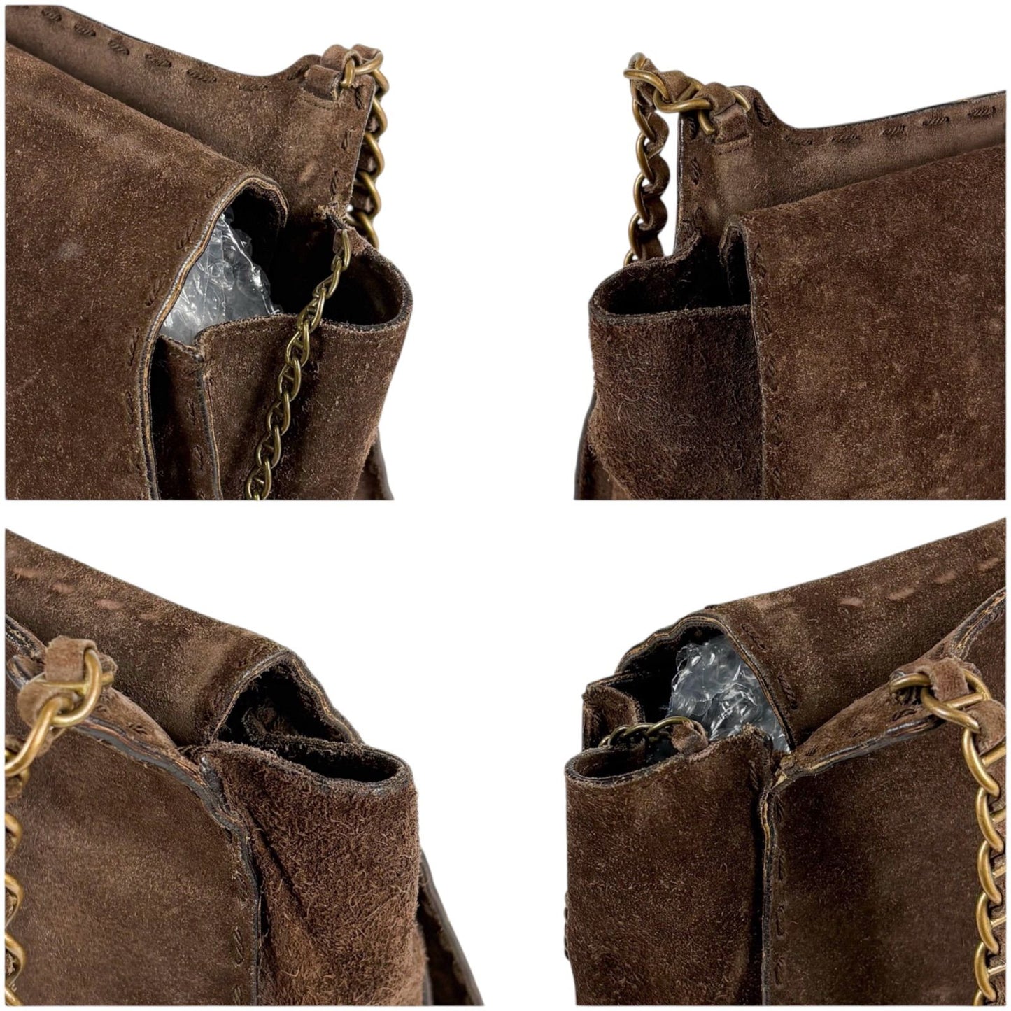 Prada Toggle Closure Chain Shoulder Bag Hobo Brown Suede Leather — view 8