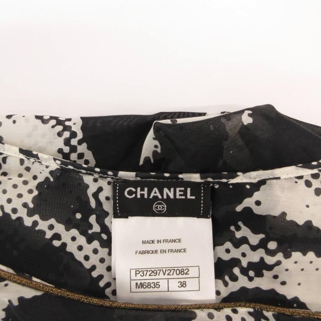 Chanel Dress CC Logo Allover Print Bicolor Silk Blend Short Sleeve 38 Black — view 5