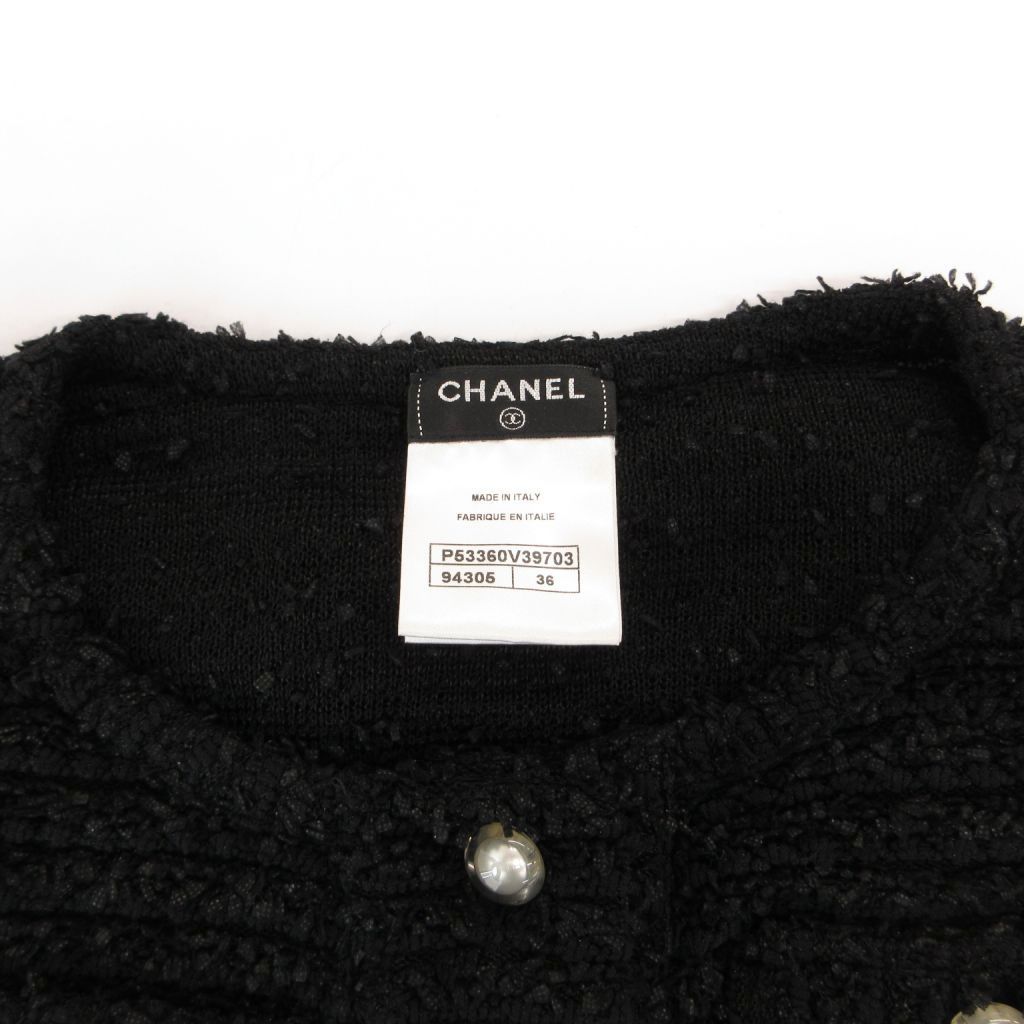 Chanel Knit Top Pullover Sleeveless Tweed CC Logo Button 36 Black Sweater — view 5