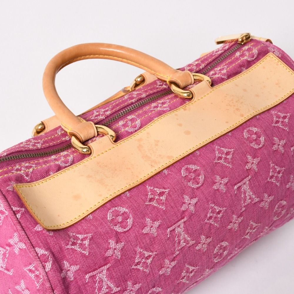 Louis Vuitton Neo Speedy Handbag Monogram Denim Gold Pink — view 8