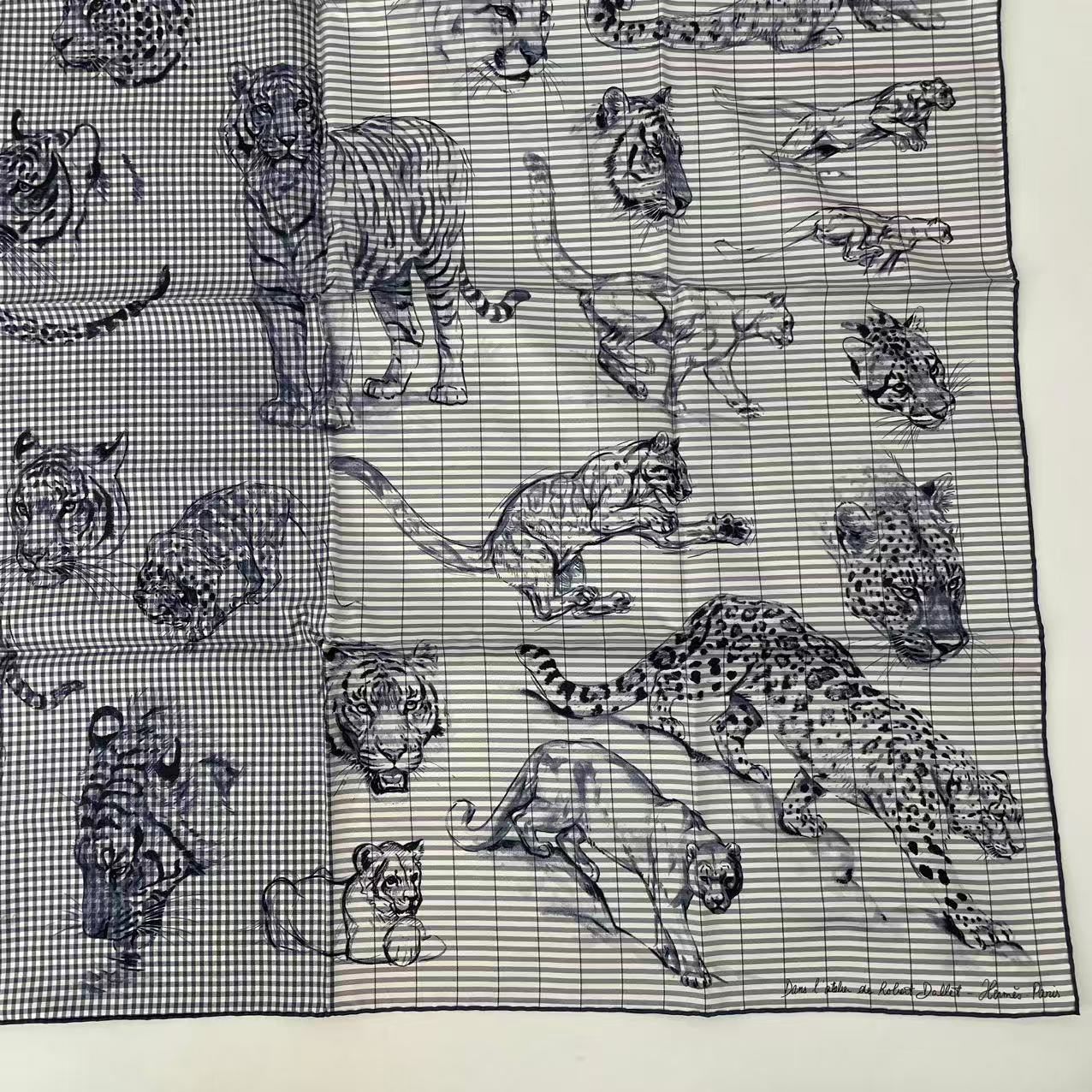 Hermes Carre 90 Silk Scarf Dans L Atelier de Robert's Blue — view 5