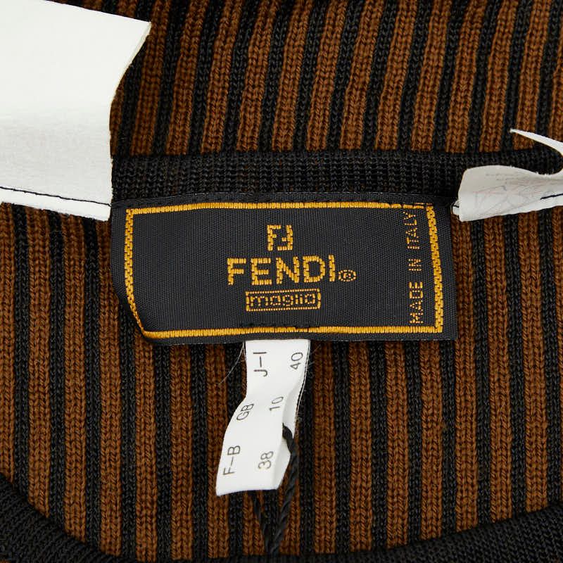Fendi Short Sleeve Rib Knit T-Shirt 40 Black Brown Wool Rayon Viscose Sweater — view 6