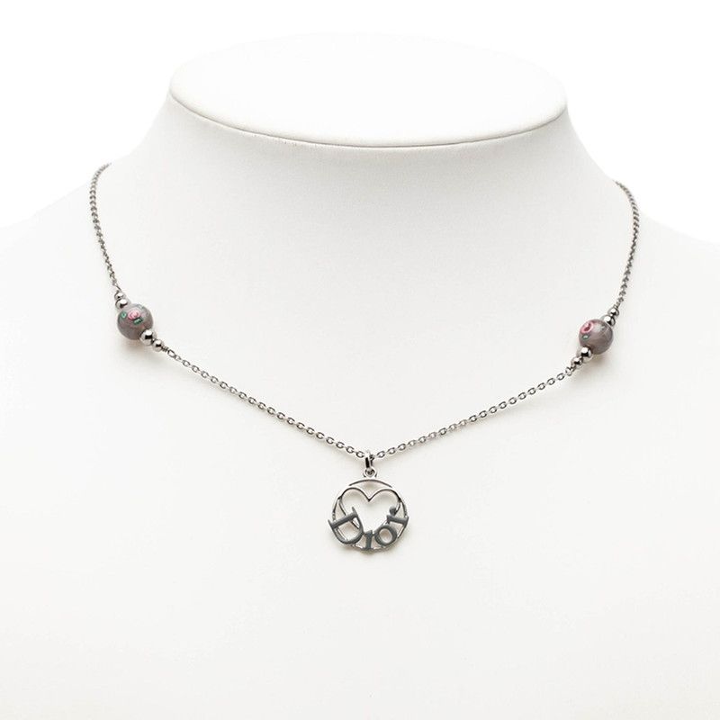 Dior Logo Heart Motif Pendant Silver Gray Metal — view 6