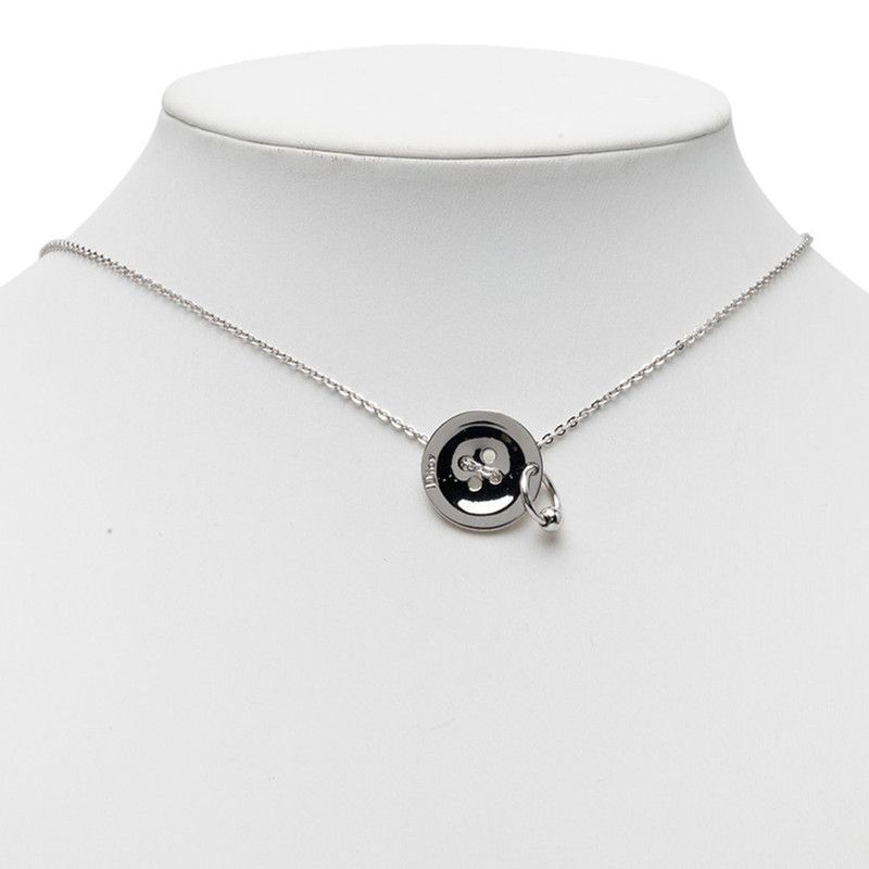 Dior Logo Button Motif Necklace Silver Metal — view 7