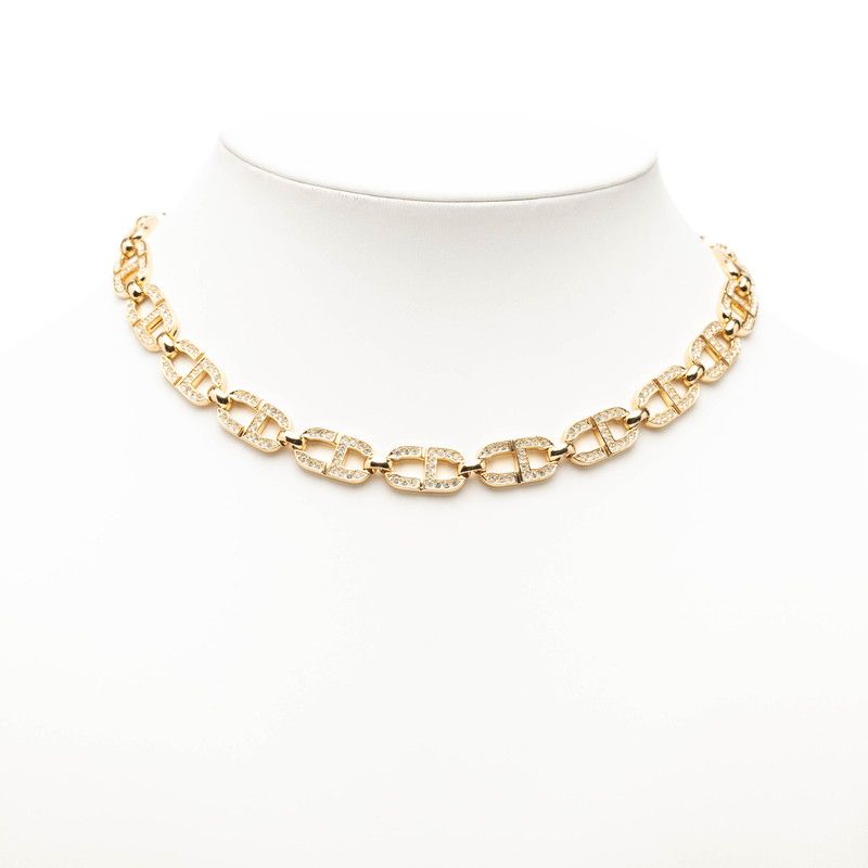 Dior Vintage CD Logo Choker Necklace Gold Plated Rhinestone — view 6