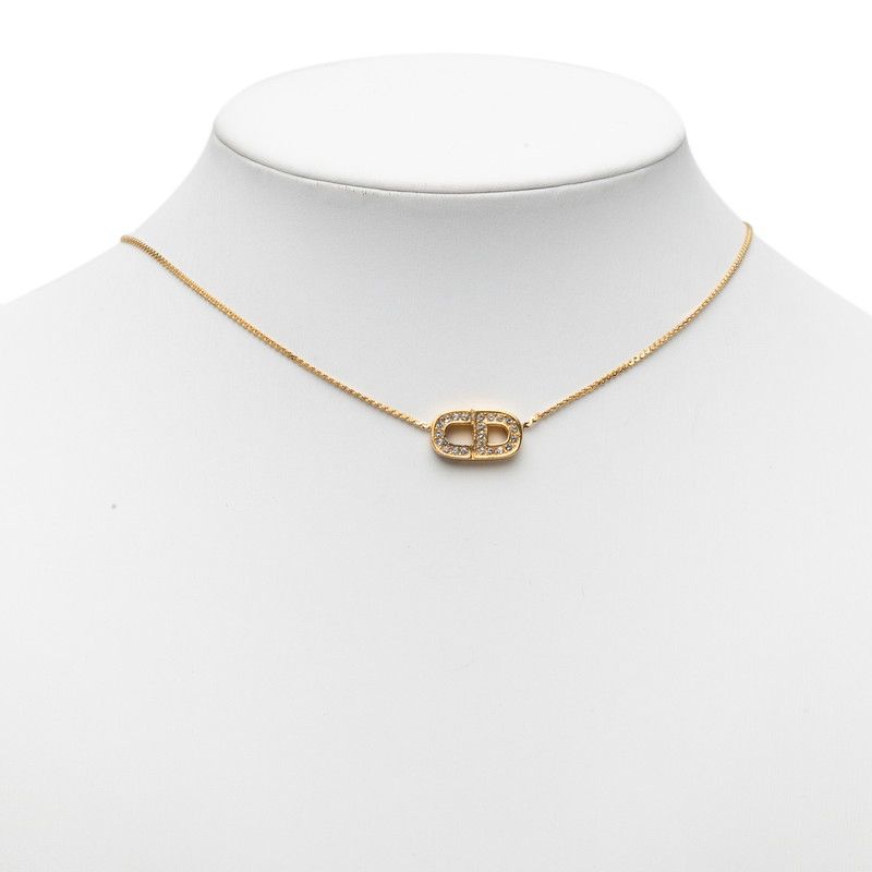Dior CD Logo Necklace Gold Plated Rhinestone — view 5