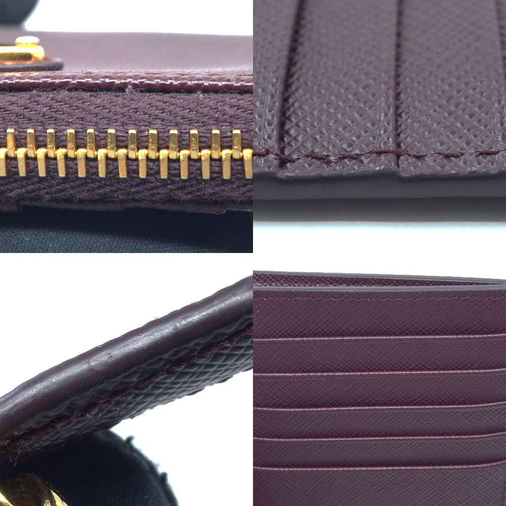 Prada Saffiano Triangle Card Case Coin Leather Bordeaux Burgundy Gold — view 8