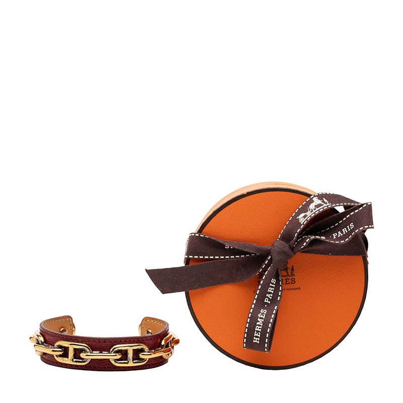 Hermes Chaine D'Ancre Bangle Gold Red Plated Leather Bracelet — view 6