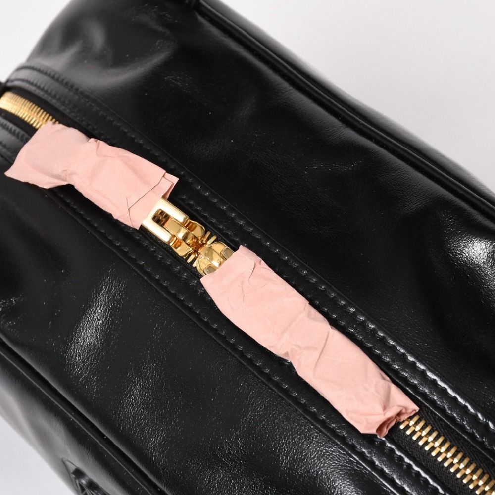 Miu Miu Leather Top Handle Bag Handbag Shiny Calfskin Black Gold — view 8