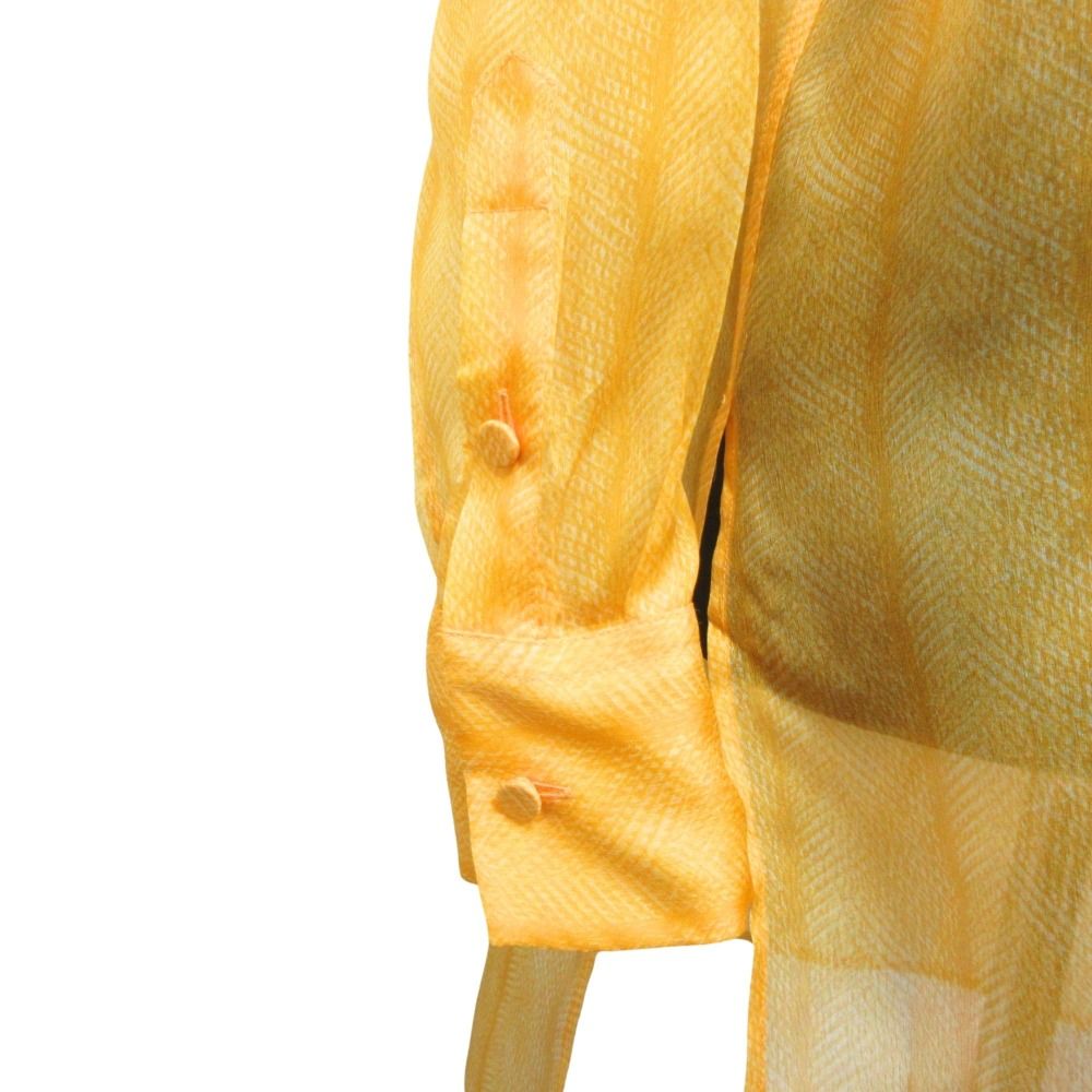 Fendi Organza Sheer Shirt Blouse Top Long Sleeve Feather Motif Side Slit 40 — view 8