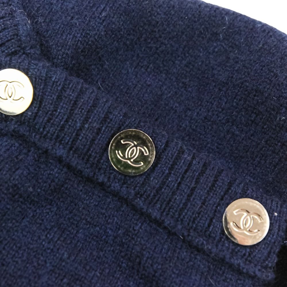 Chanel CC Logo Button Cashmere Sleeveless Mini Knit Dress 36 Navy — view 8