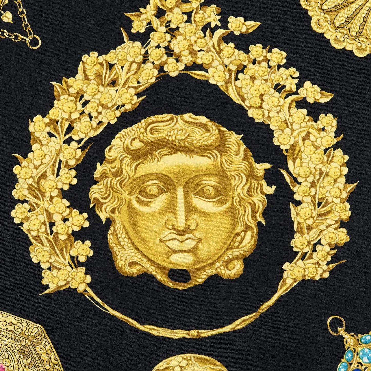 Hermes Scarf Black Gold Silk — view 8