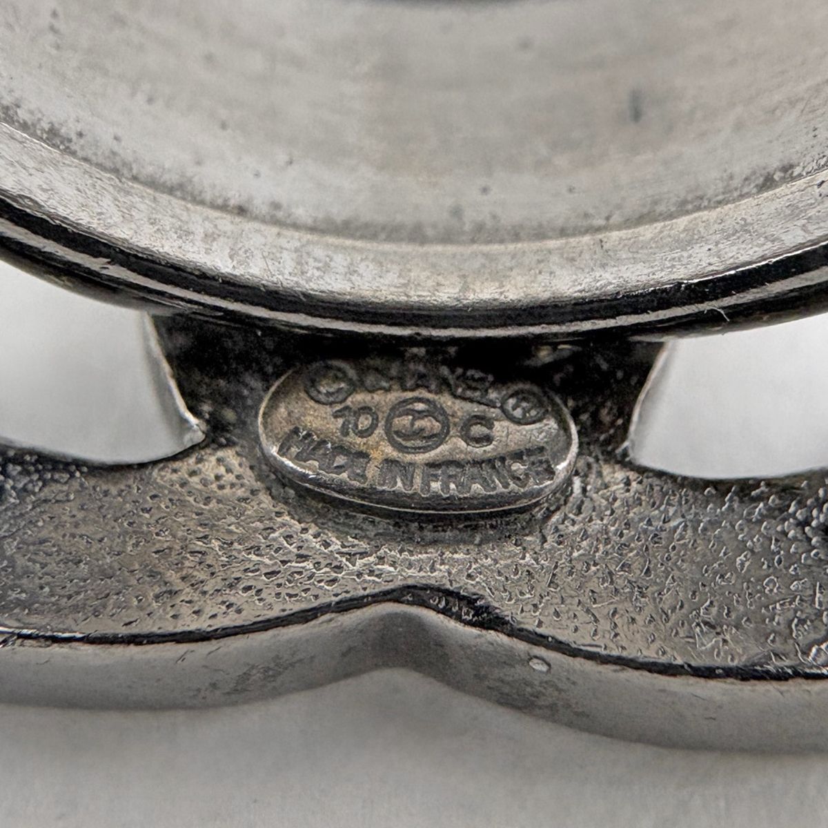 Chanel CC Logo Ring CC Mark Metal Silver Black — view 4