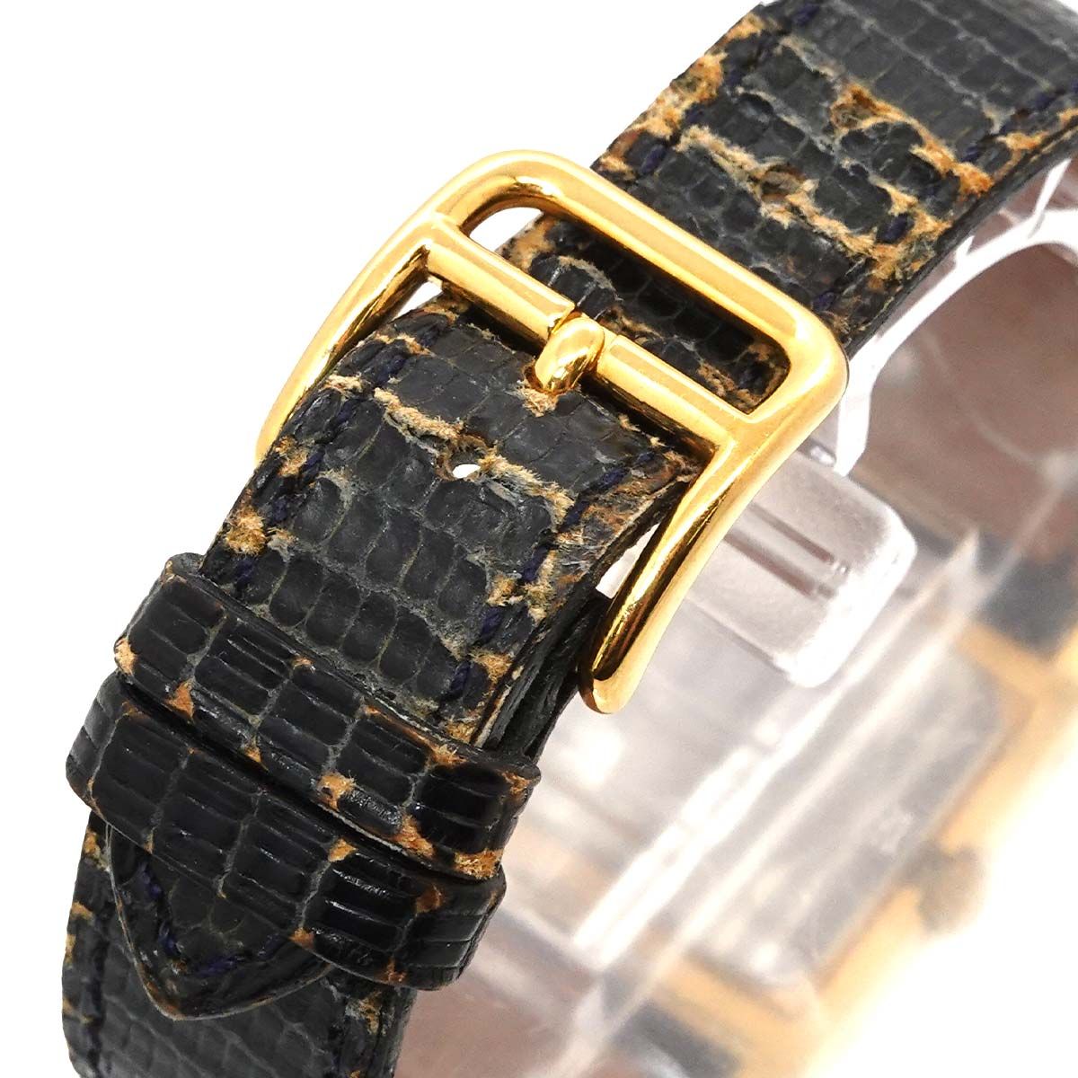 Hermes Medor Vintage Watch Pyramid Gold Studs White Leather Quartz — view 7