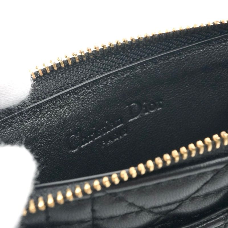 Dior Wallet Coin Case Black Gold Lady Dior Cosmos Cannage Fragment Card — view 7