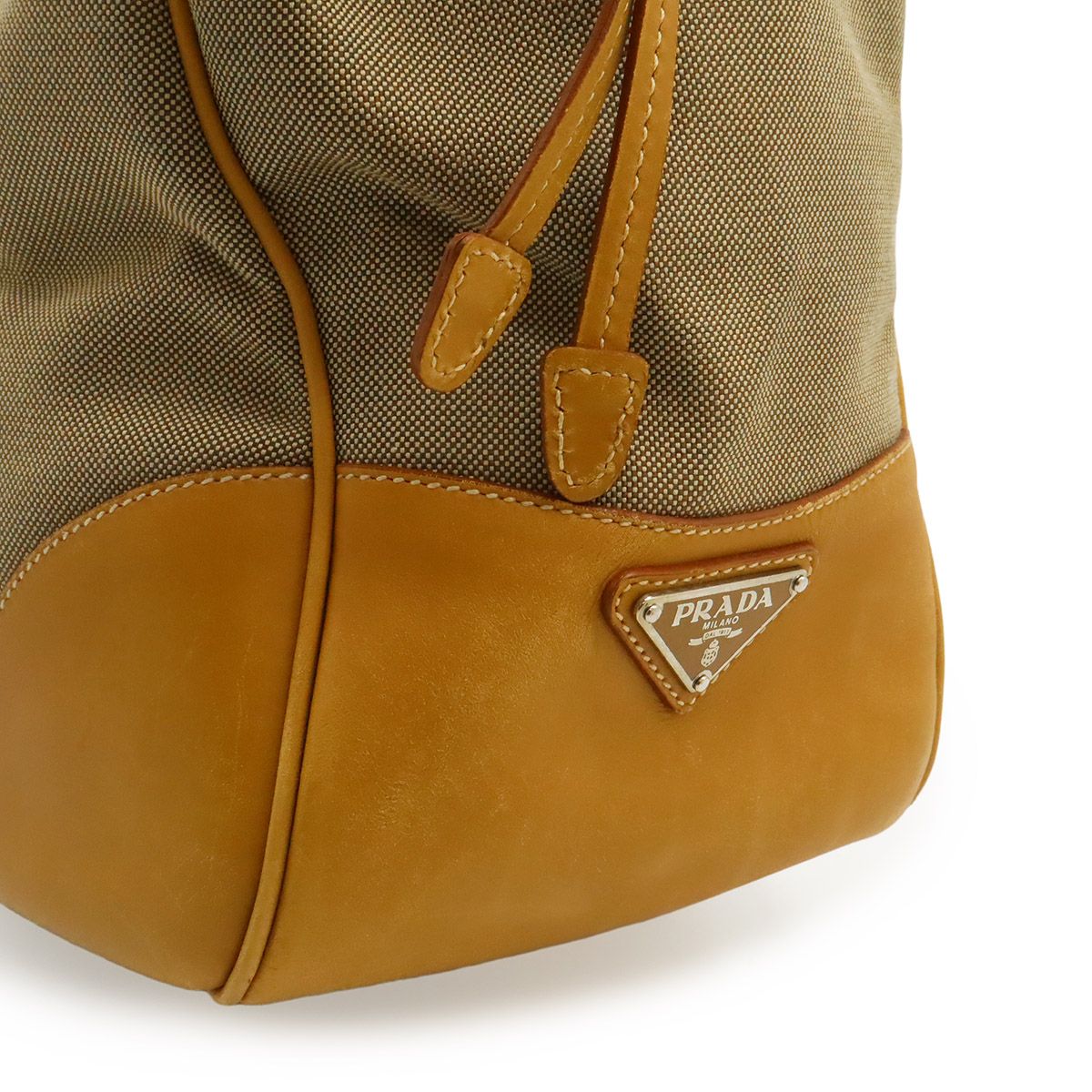 Prada Logo Jacquard Shoulder Bag Single Crossbody Canvas Leather Khaki Beige — view 8