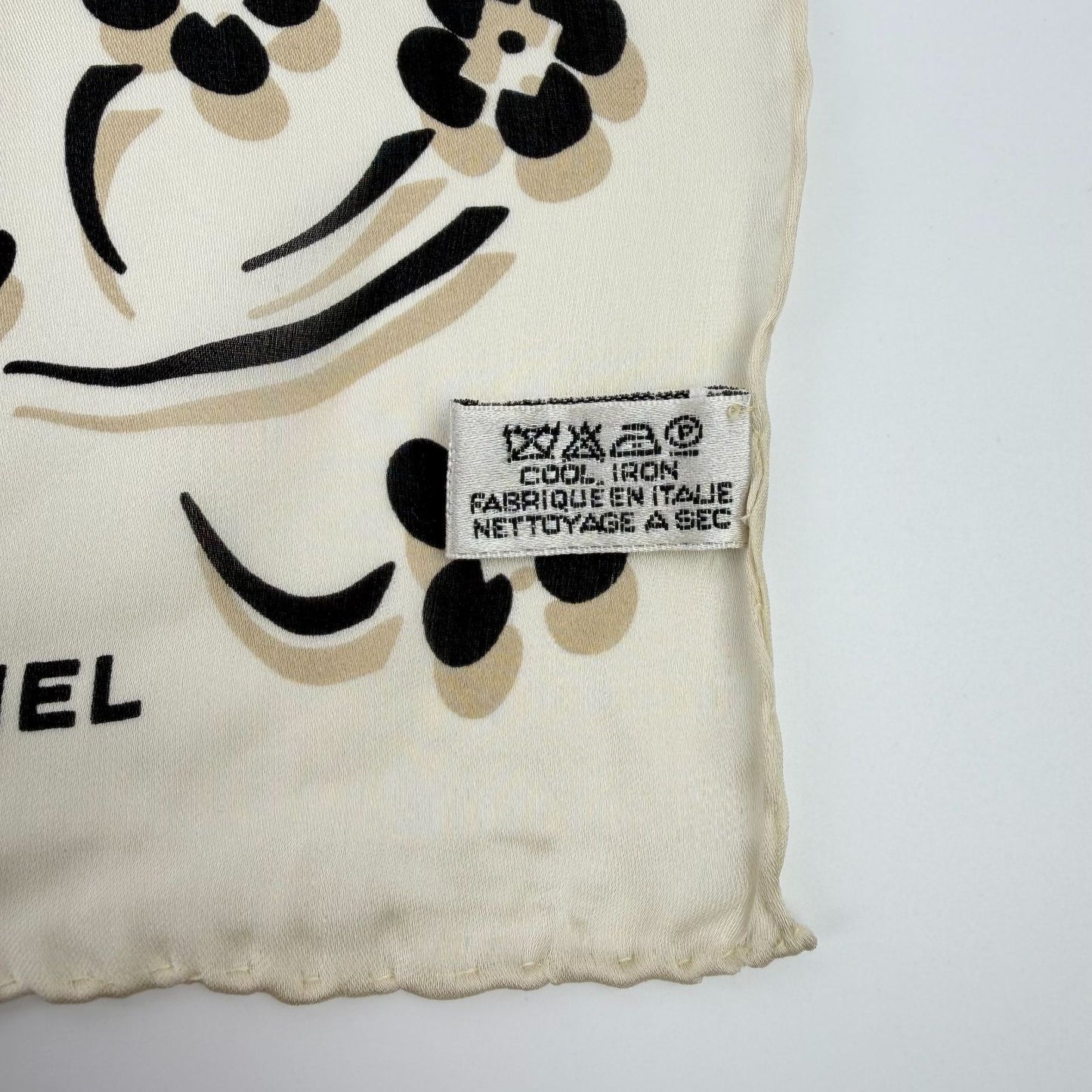Chanel Camellia CC Logo Silk Scarf White Black Vintage — view 7