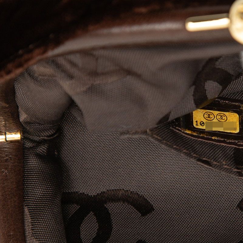 Chanel CC Logo Kiss Lock Handbag Mini Brown Velvet — view 6