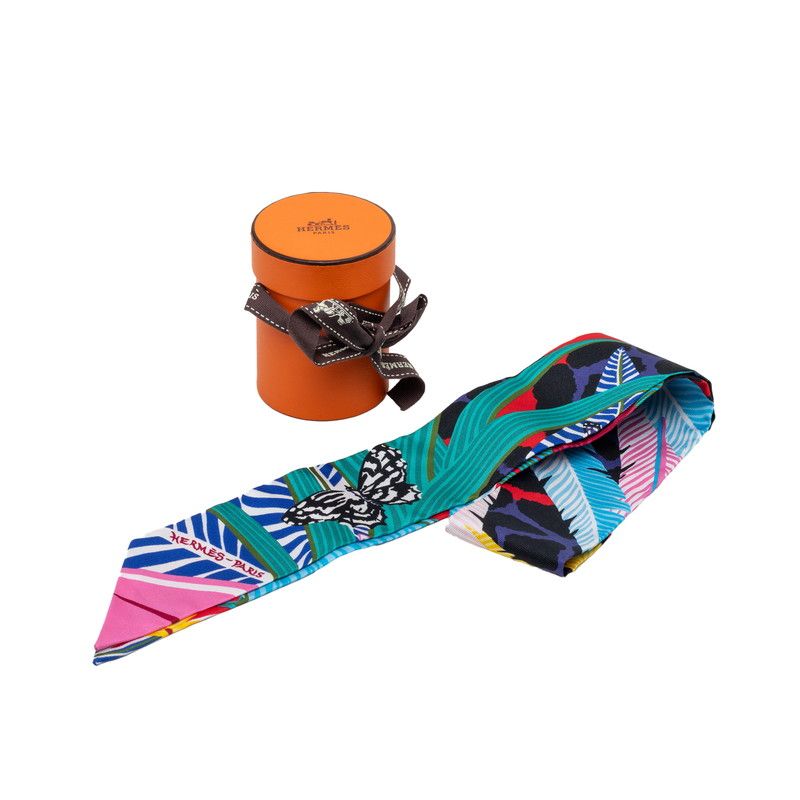 Hermes Twilly Jaguar Quetzal Scarf Multicolor Silk — view 5