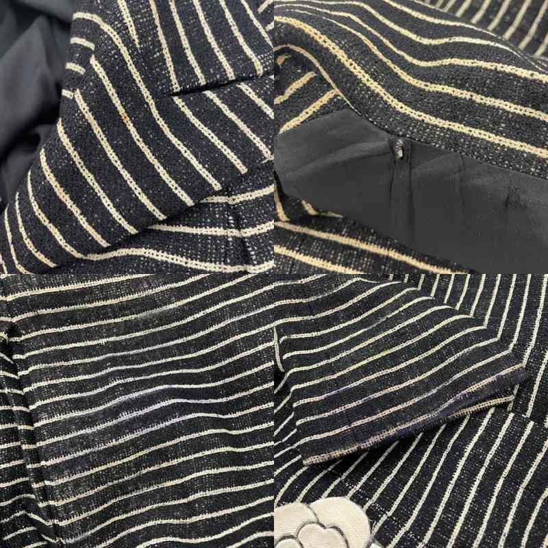Chanel Chesterfield Long Border Pattern Camellia Silk Black White YT Shoulder — view 8