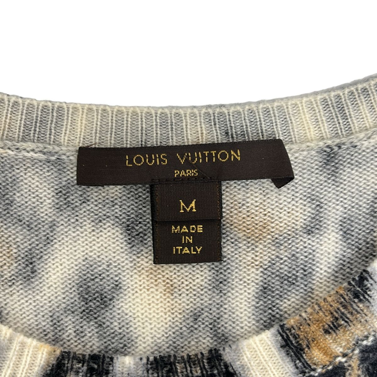 Louis Vuitton Cashmere Leopard Short Sleeve Knit Dress M Brown Off White — view 8