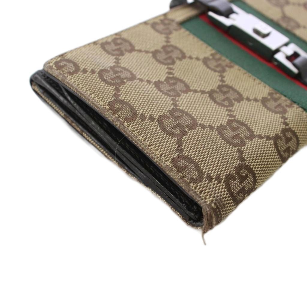 Gucci Jackie Wallet Bifold Canvas Leather Black Beige TK — view 8