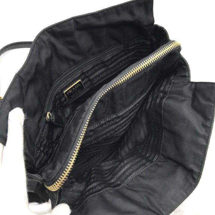 Prada Triangle Logo Nylon Tessuto Chain Shoulder Tote Bag Black Purse — view 8