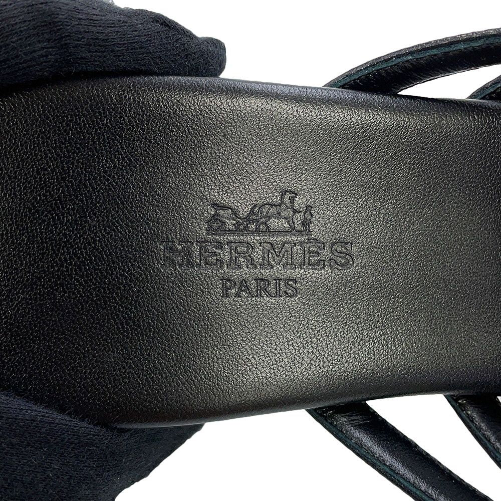 Hermes Sandals Noria Leather Shoes Black 37 — view 8