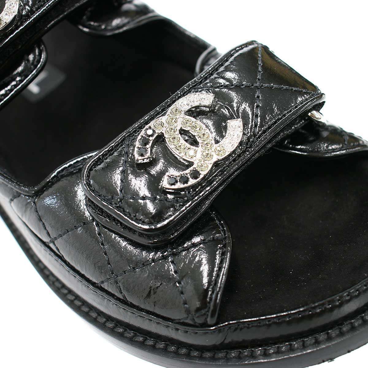 Chanel CC Logo Rhinestone Footbed Sandals Black — view 8