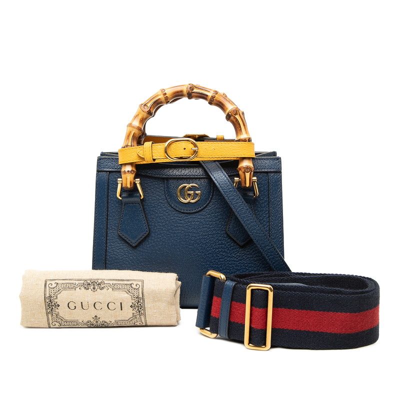 Gucci Bamboo Diana Mini Tote 2-Way Shoulder Bag Blue Yellow Leather — view 7