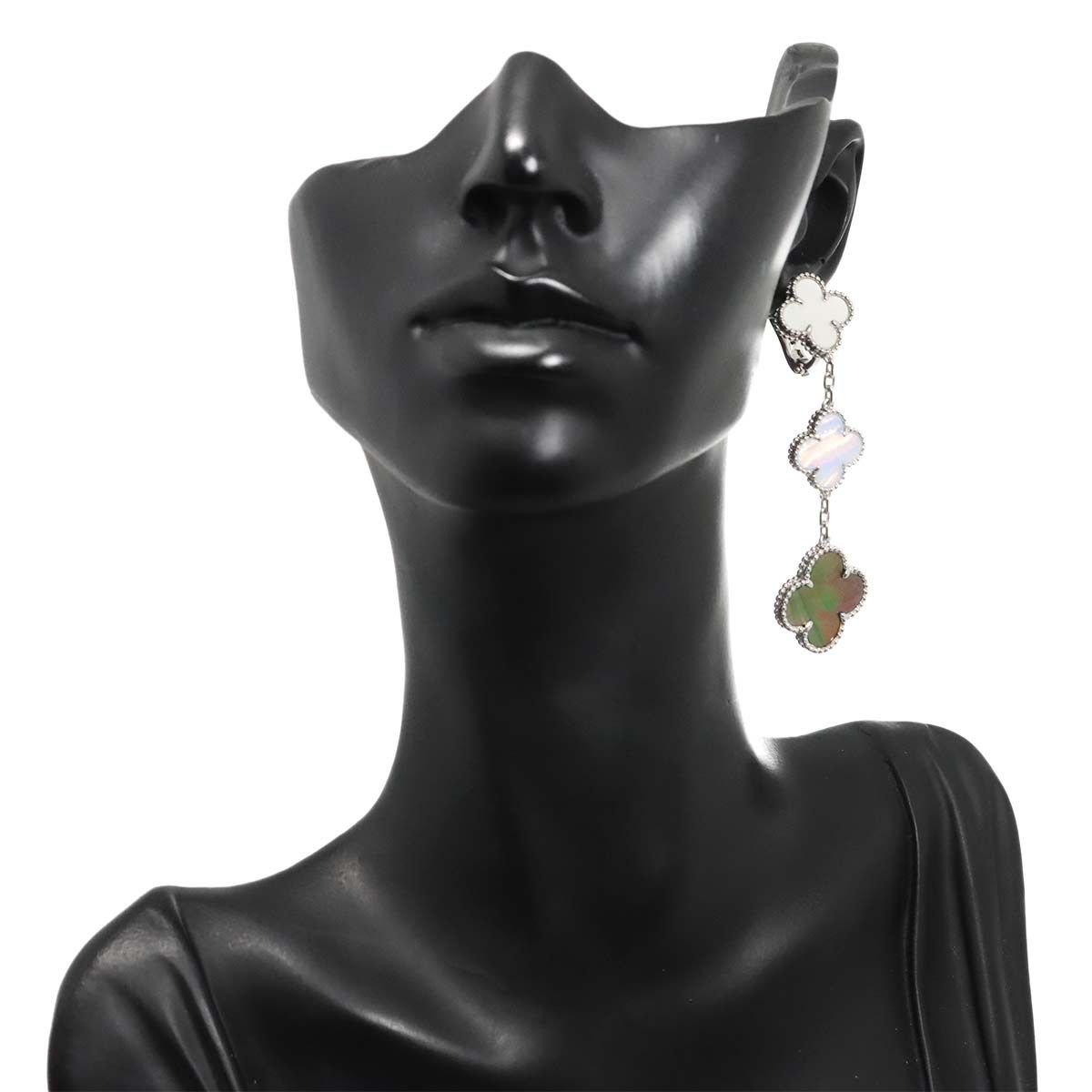 Van Cleef & Arpels Magic Alhambra Earrings Shell Chalcedony 18K WG 750 One Side — view 6
