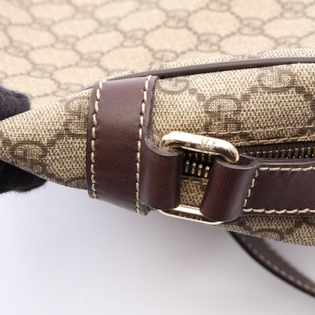 Gucci Shoulder Bag GG Supreme Beige Dark Brown Canvas Leather — view 8